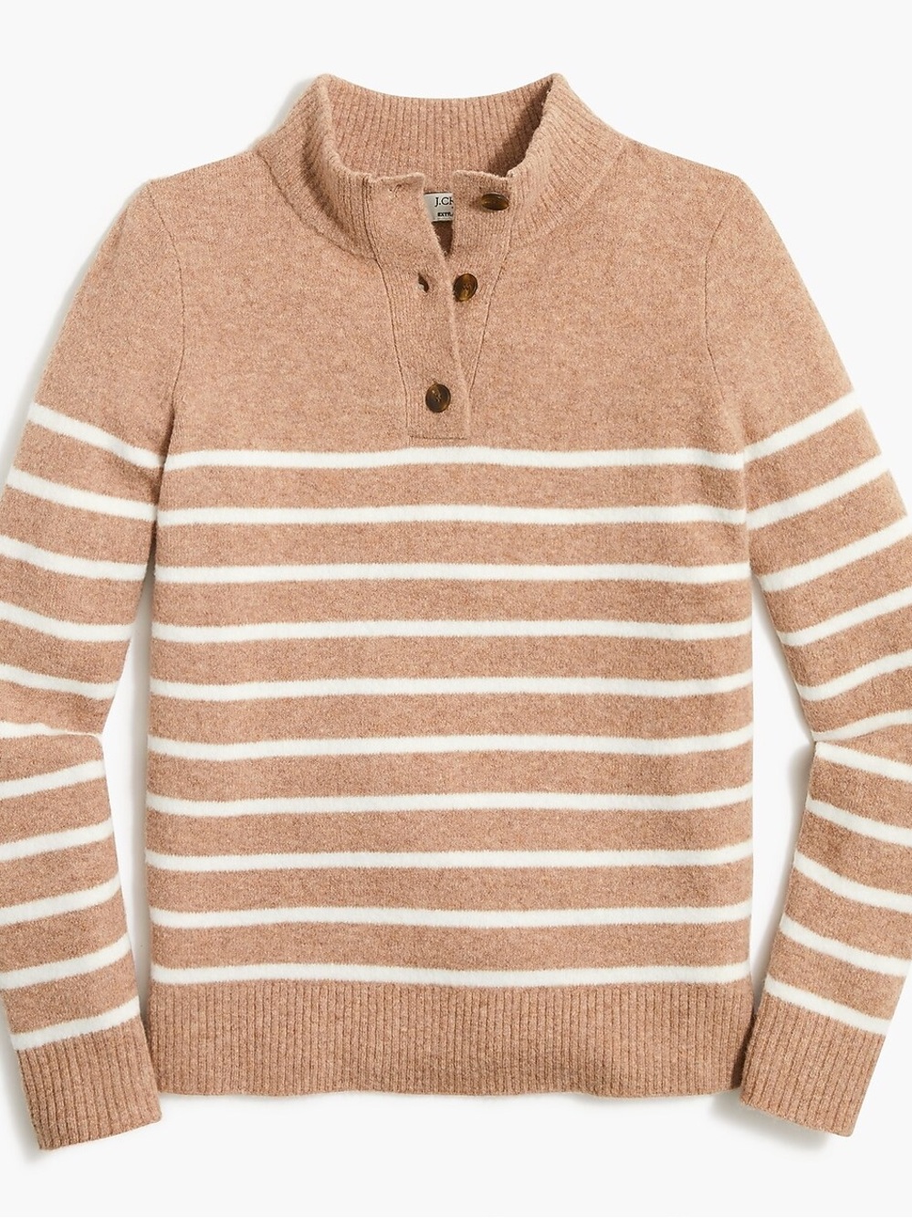 J. Crew Tan and White Striped Button-Neck Sweater size S